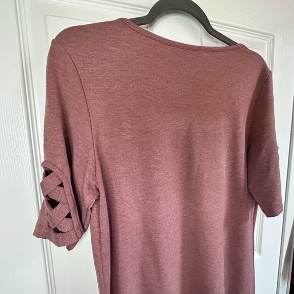 Apt 9 Women's Large Mauve Pink Shark-bite Hem Top Criss-Cross Elbow Sleeves - Picture 5 of 5